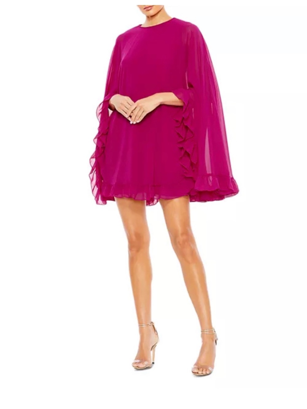NWT Ieena for Mac Duggal Fuchsia Cape Ruffle Mini Dress Size 2